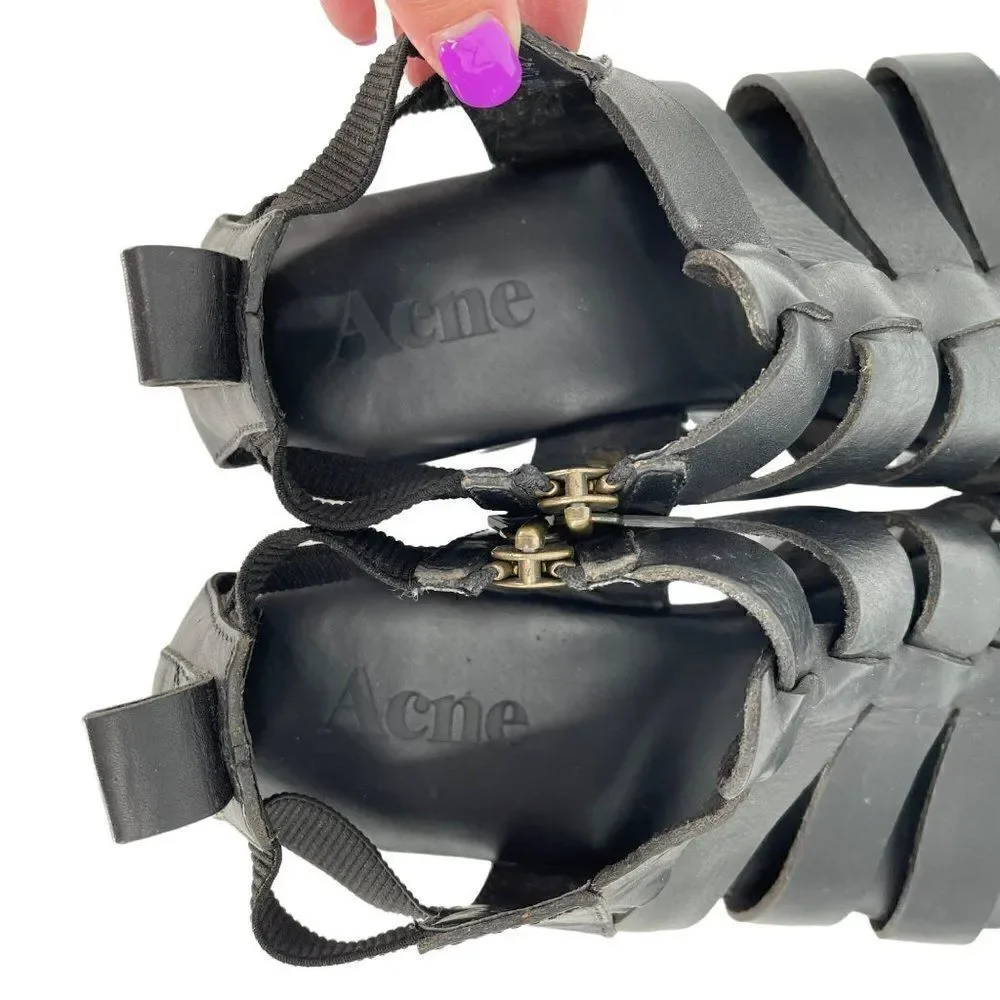 Acne Studios Tour Low Black Leather Greek Cushioned Sandals Men EU 42 US 9‎ - Picture 5 of 12